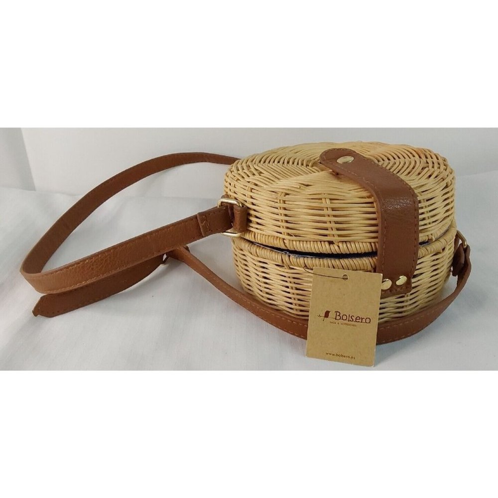 Bolsero Cross Body Purse Handwoven Round Natural Straw new with tags